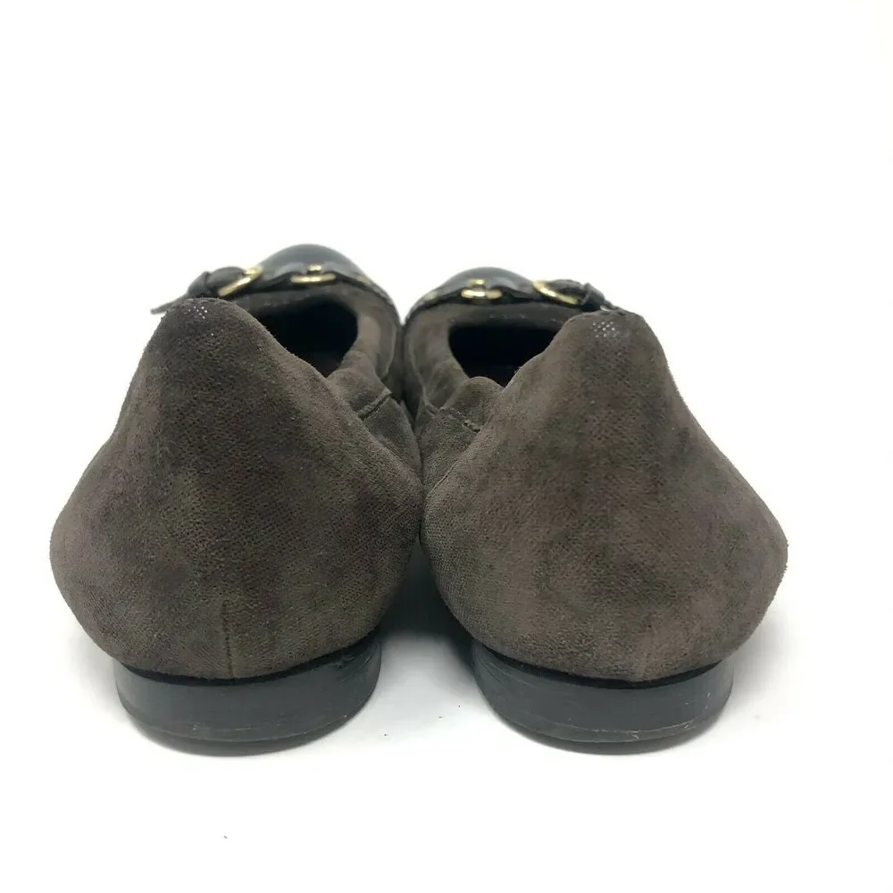 AGL Shimmer Ballet Flat Womens 38 / 8 Brown‎ Leather Patent Cap Toe Slip On